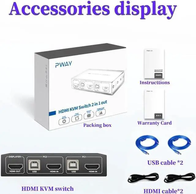 Alt view image 3 of 6 - 2 Computers 4K Kvm Hdmi Switches 2 Monitor and Usb 2.0 Switcher 2 in 1 out Switches Displayport Dual Monitor 2 port 4k 30hz