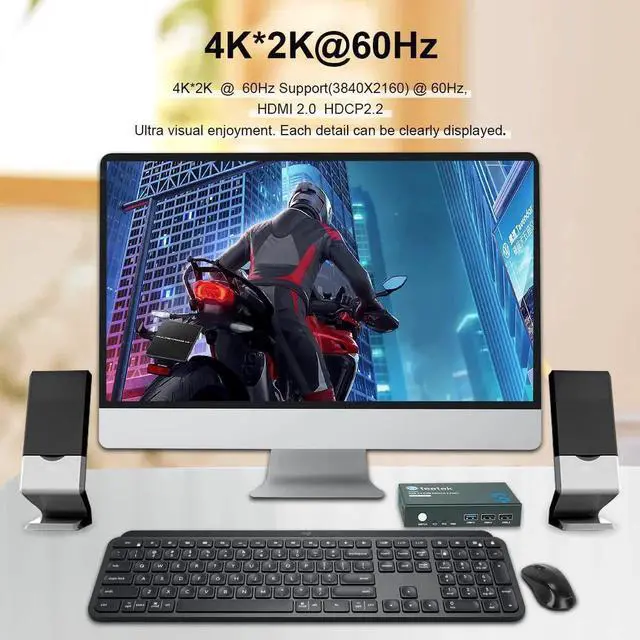 Alt view image 2 of 6 - 2 Port HDMI USB 3.0 Kvm Switch 2 in 1 Out Ultra HD 4K@60Hz Kvm Switch 2 Computers Share 1 Monitor 1 Set Keyboard for Office