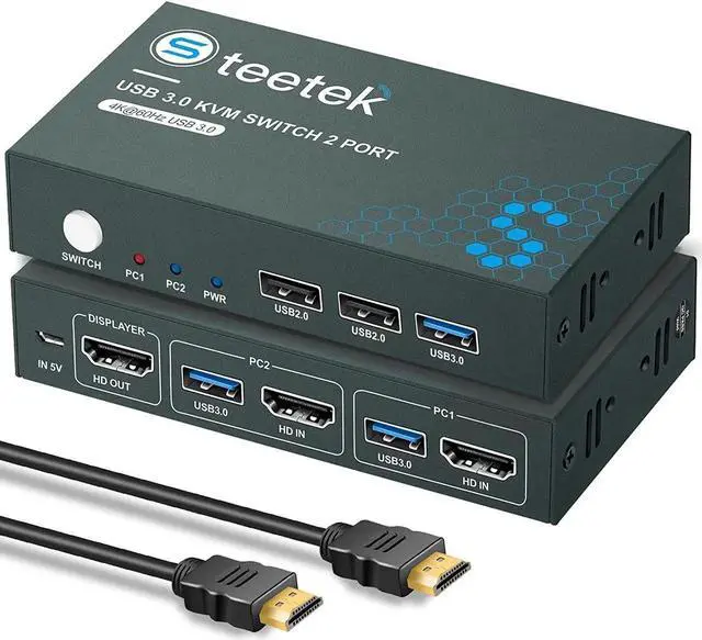 Alt view image 3 of 6 - 2 Port HDMI USB 3.0 Kvm Switch 2 in 1 Out Ultra HD 4K@60Hz Kvm Switch 2 Computers Share 1 Monitor 1 Set Keyboard for Office