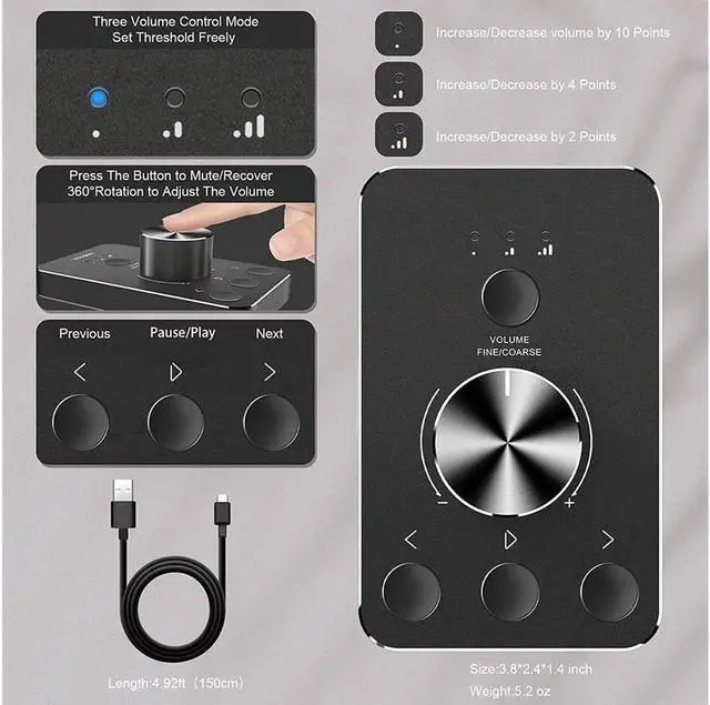 Alt view image 7 of 7 - Controller Knob with 3 Volume Control Modes and One-Click Mute Function Volume Controller Audio Adjuster for MAC/Win7/8/10