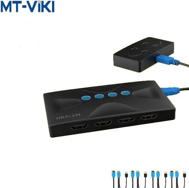 Alt view image 5 of 6 - MT-VIKI 4 Ports KVM Switch USB 4 In 1Out HDMI HD display multi-computer host monitoring mouse keyboard sharing devices MT-HK04