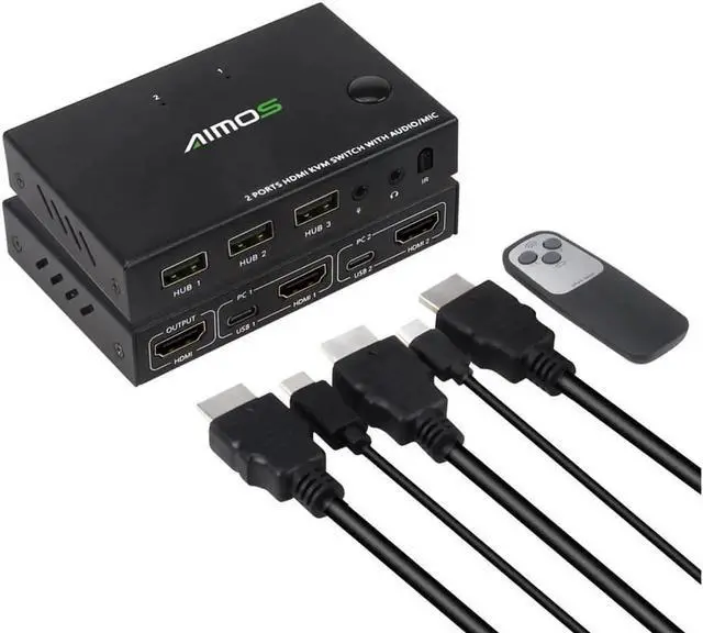 Main image of 2 Ports TYPE-C HDMI KVM Switch 4Kx2K@30Hz 2 In 1 Out Keyboard Mouse and Printer Sharing Computer Display Switch Audio and Video Synchronization (Remote /Manual Control)