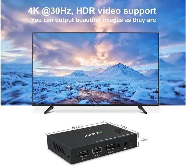 Alt view image 3 of 7 - 2 Ports TYPE-C HDMI KVM Switch 4Kx2K@30Hz 2 In 1 Out Keyboard Mouse and Printer Sharing Computer Display Switch Audio and Video Synchronization (Remote /Manual Control)