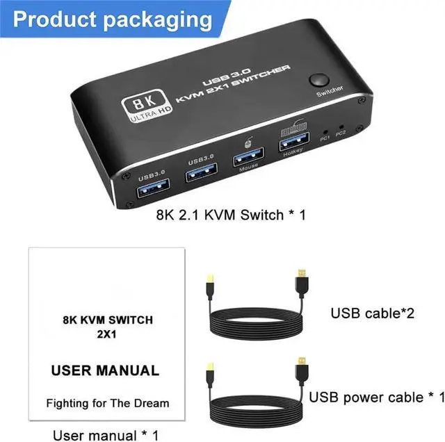 Alt view image 6 of 6 - HDMI-Compatible 2.1 KVM Switch Box 4K 120Hz 2 Ports USB 3.0 Switcher For 2 PC Or Laptop Sharing Keyboard Mouse Printer Monitor