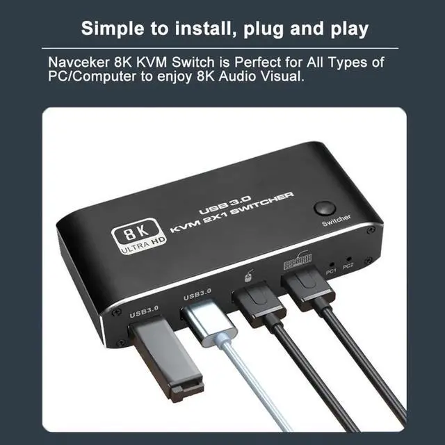 Alt view image 2 of 6 - HDMI-Compatible 2.1 KVM Switch Box 4K 120Hz 2 Ports USB 3.0 Switcher For 2 PC Or Laptop Sharing Keyboard Mouse Printer Monitor