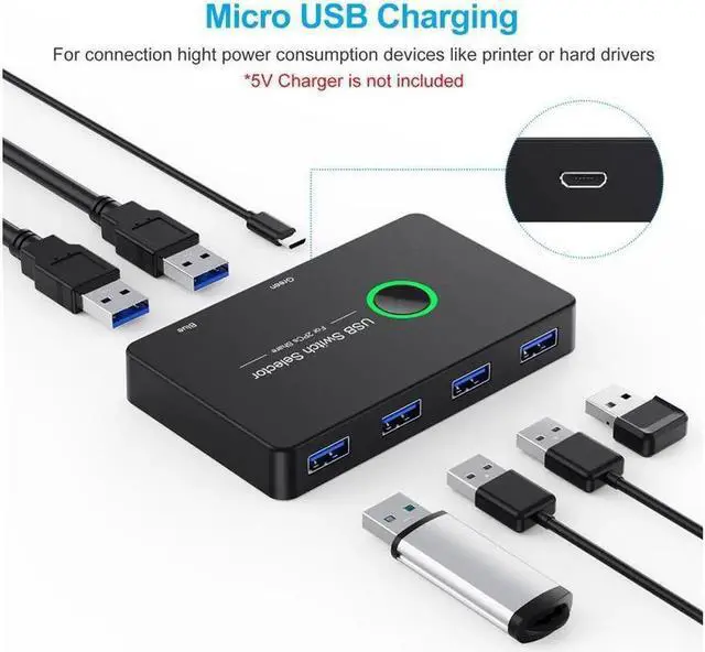 Alt view image 2 of 7 - USB KVM Switch Selector Box USB 3.0 2.0 Switcher 2 Port PCs Sharing 4 Devices for Keyboard Mouse Printer Monitor with 2 USB Cable