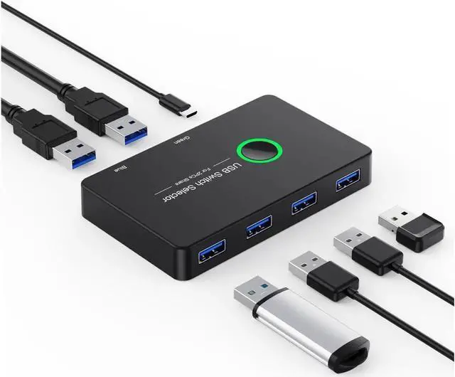 Main image of USB KVM Switch Selector Box USB 3.0 2.0 Switcher 2 Port PCs Sharing 4 Devices for Keyboard Mouse Printer Monitor with 2 USB Cable