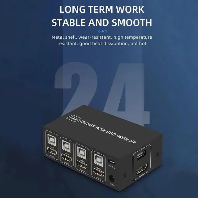 Alt view image 3 of 6 - 4K HDMI-Compatible KVM Switch 4 Port USB KVM HDMI-Compatible Switcher 4x1 4kX2K/60HZ HDCP 2.2 with Desktop controller for PC
