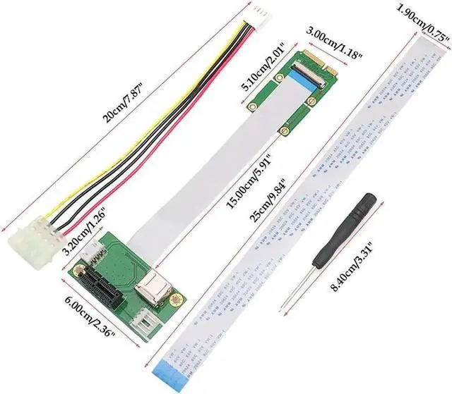 Alt view image 2 of 6 - Mini USB PCI-E to PCI-E Mini 1X Extension Cord Adapter Card with USB Riser Card
