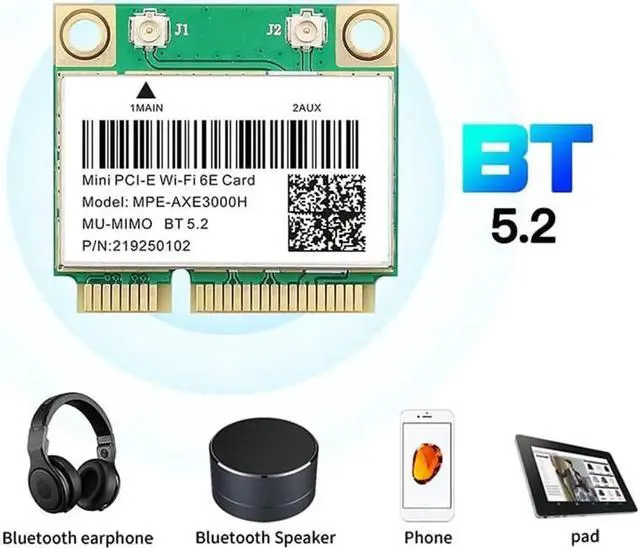 Alt view image 4 of 6 - Wi-Fi 6E Mini PCI-E WiFi Network Card MPE-AXE3000H 2.4GHz 5GHz 6GHz 5400Mbps Wireless Card BT5.2 802.11AX AC