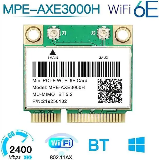 Alt view image 3 of 6 - Wi-Fi 6E Mini PCI-E WiFi Network Card MPE-AXE3000H 2.4GHz 5GHz 6GHz 5400Mbps Wireless Card BT5.2 802.11AX AC