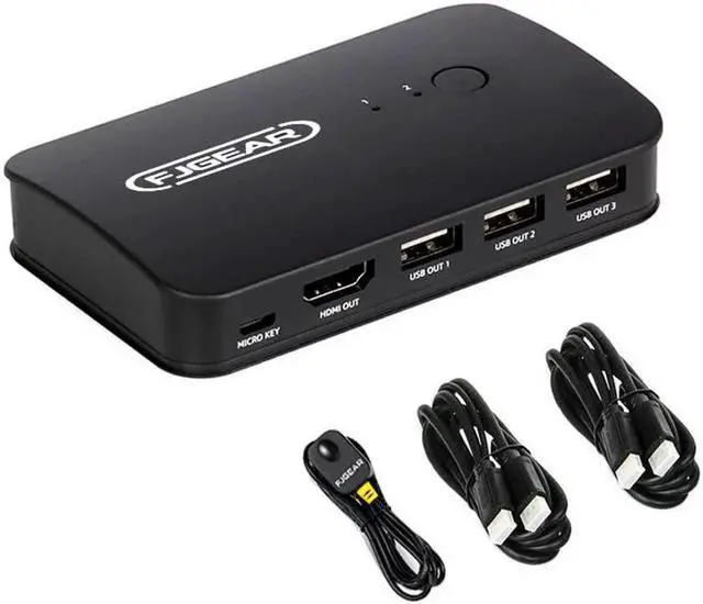 Alt view image 6 of 6 - 2 Ports KVM Switch HDMI-compatible 2 Input 1Output Two Computer Device Share Displayer USB Printer Keyboard Mouse U Disk