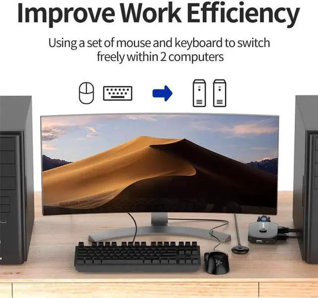 Alt view image 2 of 5 - KVM Switch 2X1 1080P Switcher with Extender 2 Computer Laptop Share 1 Monitor 3 USB 2.0 Mouse Keyboard Printer Udisk