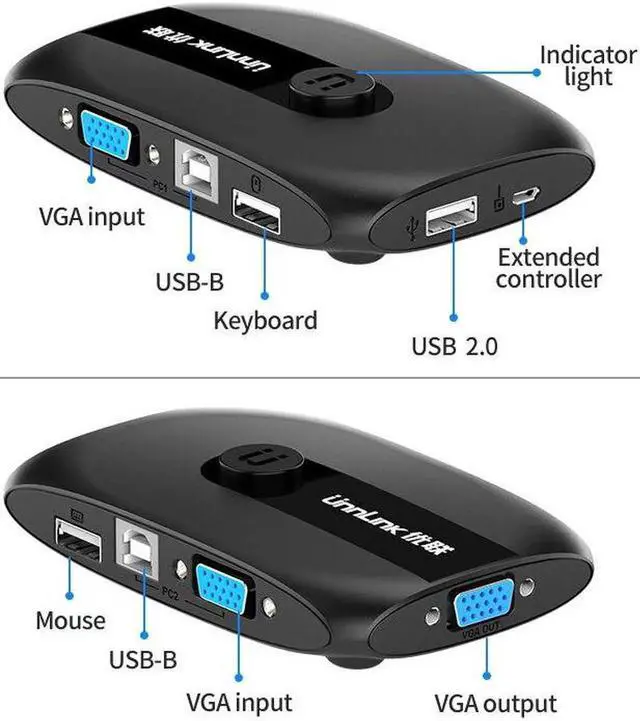 Alt view image 5 of 5 - KVM Switch 2X1 1080P Switcher with Extender 2 Computer Laptop Share 1 Monitor 3 USB 2.0 Mouse Keyboard Printer Udisk