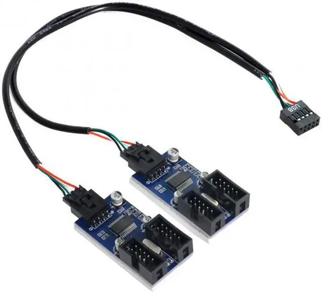 Alt view image 5 of 6 - Aomoproing FVH 9pin USB 2.0 Header 1 to 2 / 4 Female Extension Cable HUB Connector Adapter Port Multilier U2-004