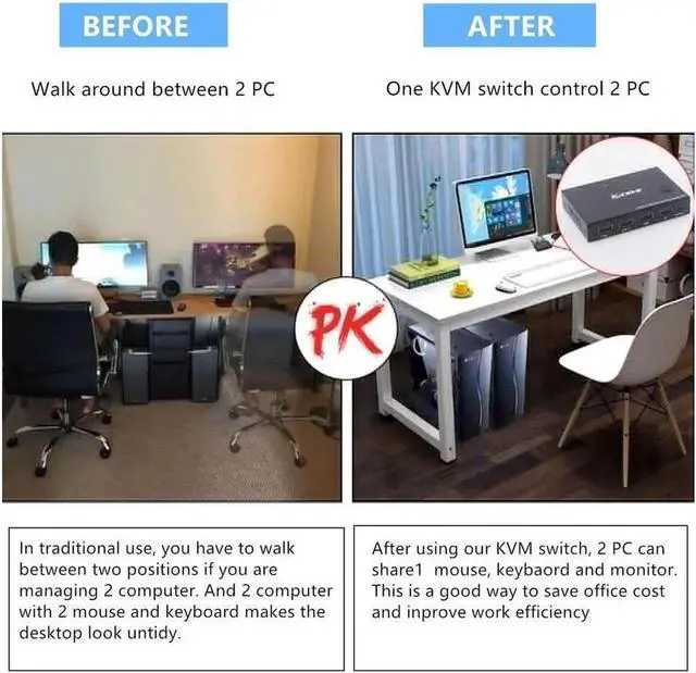 Alt view image 2 of 7 - 2 Port Displayport + HDMI KVM Switch, HDMI and Displayport USB KVM Switch for 2 Computers Share One Set Keyboard Mouse Printer and One Monitor, DP Support for 1920 * 1200@30Hz HDMI Support 4K @30Hz