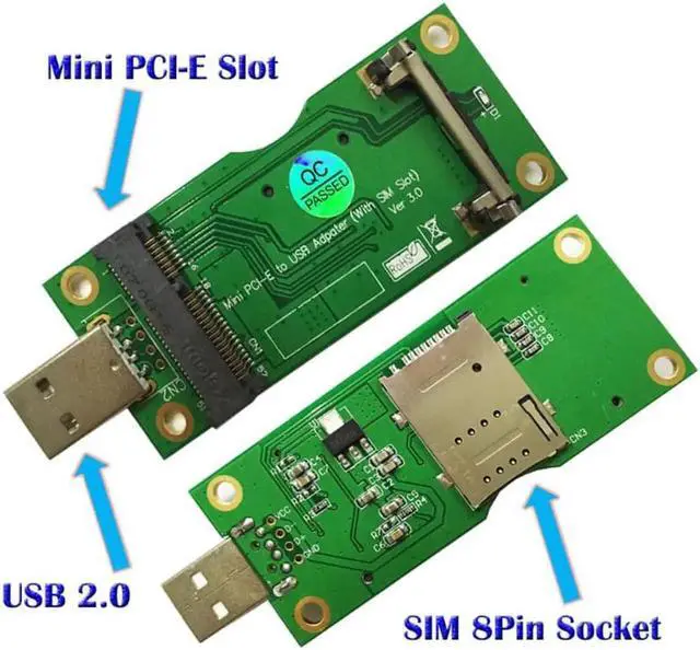 Alt view image 6 of 6 - Mini PCI-E to USB Adapter with SIM 8Pin Card Slot for WWAN/LTE Module Mini Card to Desktop PC Support SIM 6pin/8pin Card Connect