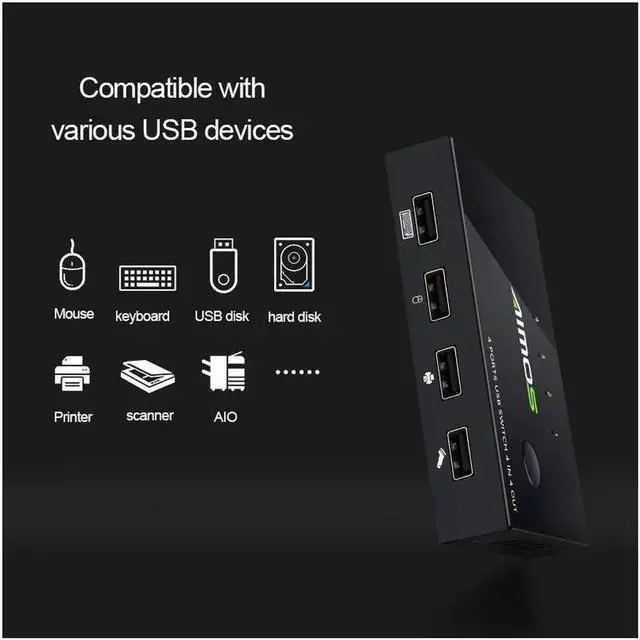 Alt view image 2 of 6 - 4 Port USB KVM Switch Share 4pcs USB Devices w/ USB Cables For Keyboard U Disk Printer Scanner