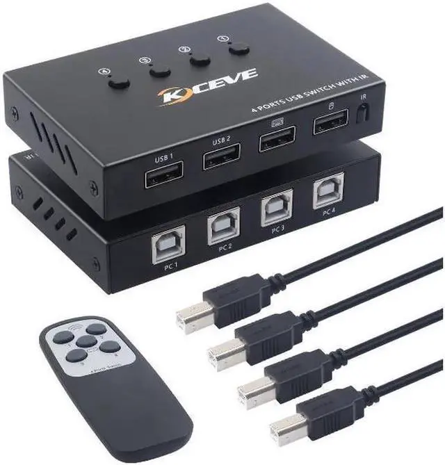 Main image of 4 Port USB KVM Switch Share 4pcs USB Devices w/ USB Cables For Keyboard U Disk Printer Scanner
