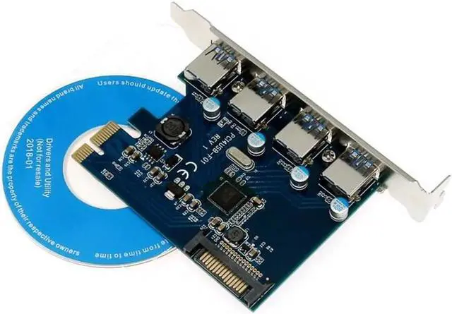 Alt view image 2 of 6 - USB 3.0 PCI express Expansion Card 4 port PCI-E to USB3.0 Computer Expansion Card PCIe USB adapter Chip Fresco FL1100 for win 10