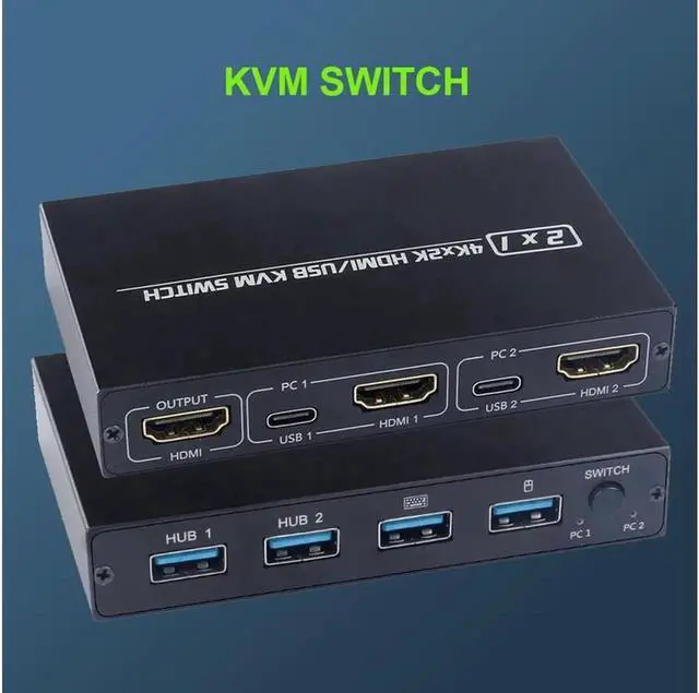 Main image of 2 Ports HDMI KVM Switch Box, USB and HDMI Switch for 2 Computers Share 4 USB 2.0 Devices and one HD Monitor KVM Switcher Support 4K@30Hz for Laptop, PS3/PS4, Xbox, Sony Bluray Player