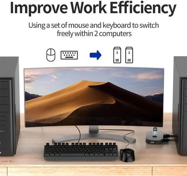 Alt view image 5 of 6 - 2X1 DVI KVM Switch 4K DVI 24+1/24+5 Switcher 2 Computer Sharing 1 Monitor 4 USB 2.0 for Mouse Keyboard Printer