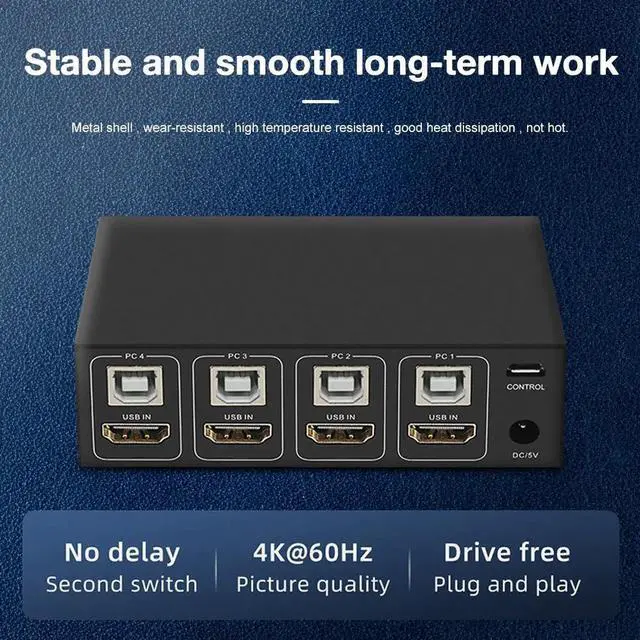 Alt view image 2 of 6 - HDMI-Compatible KVM Switch 4 In 1 Out USB Controller 4Kx2K 60HZ Desktop Computer Laptop 4 Monitors Adapter Fit For Win 7/10/Mac