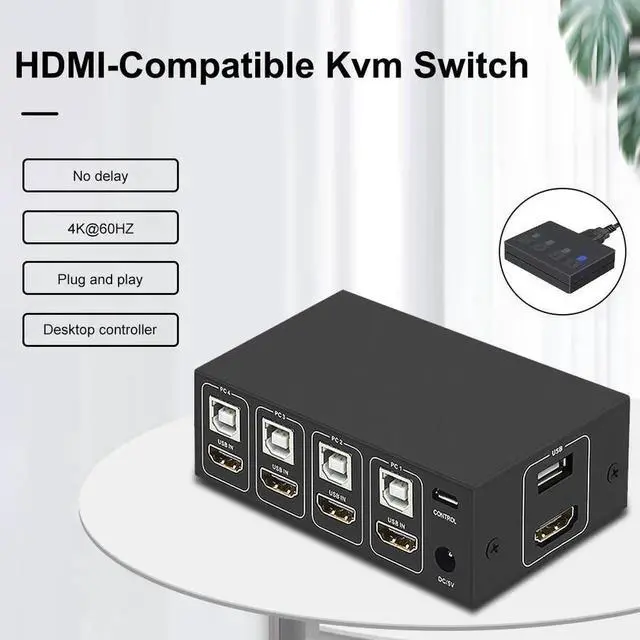 Main image of HDMI-Compatible KVM Switch 4 In 1 Out USB Controller 4Kx2K 60HZ Desktop Computer Laptop 4 Monitors Adapter Fit For Win 7/10/Mac