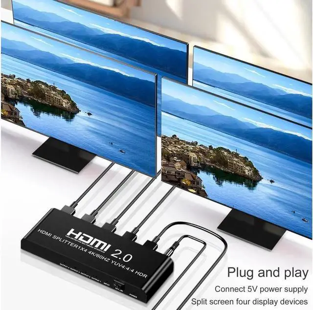 Alt view image 6 of 7 - 4K@60fs HDMI Splitter 1x4 HDMI 2.0 Splitter 4 Display (Same Time) 3.5mm Audio Output Optical SPDIF Toslink with Power Supply for HDTV Blu-ray DVD HD-DVD Players PS3 PS4 XBOX PC laptop