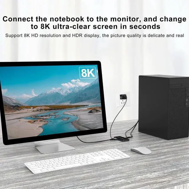 Alt view image 3 of 6 - 8K KVM Switch HDMI-compatible 2x1 With 3xUSB-C 4xUSB3.0 Switcher 8K@60Hz 4K@120Hz for Monitor USB Keyboard Mouse U Disks Printer