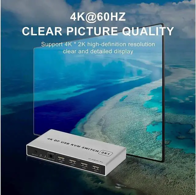 Alt view image 3 of 7 - DisplayPort KVM USB Switch 2 Port 4K 60Hz USB and DisplayPort Switch for 2 Computers Share Keyboard Mouse Printer Monitor for Laptop,PC,Xbox HDTV, with 2X USB Cable,1x Switch Button Cable