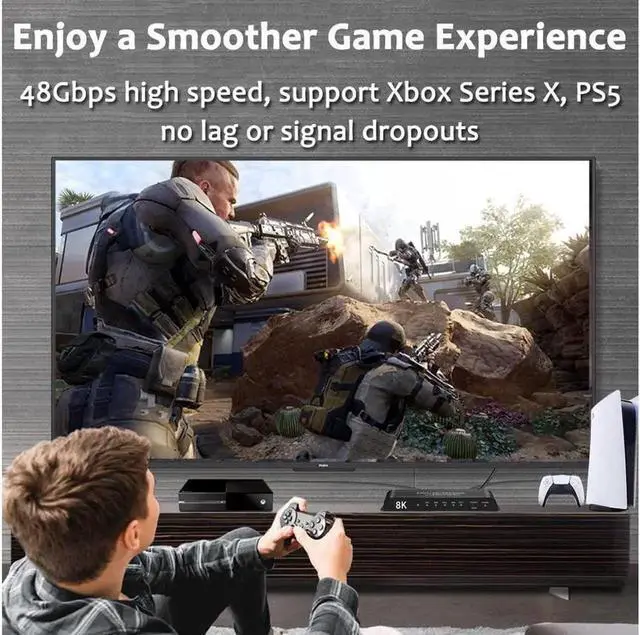 Alt view image 7 of 7 - [Upgraded] HDMI 2.1 Switch 8K @60Hz 4K @120Hz 4 in 1 Out HDMI Auto Switcher with Remote Support 48Gbps, HDR10+, HDCP2.3, D-o-l-b-y Vision/ Atmos and CEC (with US Power Adapter)