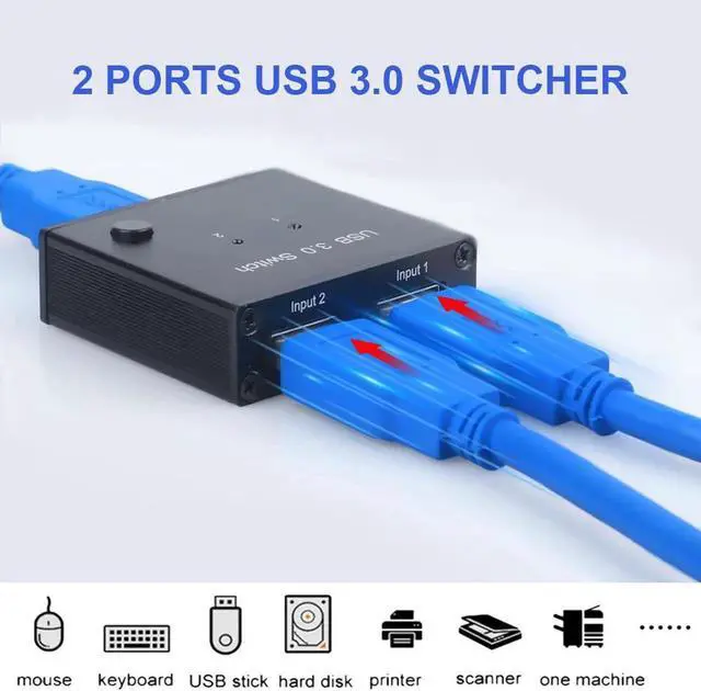 Alt view image 5 of 6 - 2 Ports USB 3.0 Switcher 2 In 1 Out Selector 2 Computers Sharing 1 USB Devices For Keyboard Mouse Printer Scanner USB Disk