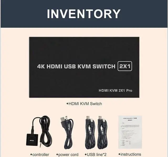 Alt view image 5 of 7 - HDMI USB Switch 2x1, USB Switch 4K HDMI Switcher Box for 2 Computers Share Keyboard Mouse Monitor Support 4K@30Hz for Laptop,PC,Xbox HDTV, with 2x USB Cable,1x Switch Button Cable