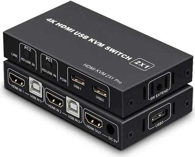 Main image of HDMI USB Switch 2x1, USB Switch 4K HDMI Switcher Box for 2 Computers Share Keyboard Mouse Monitor Support 4K@30Hz for Laptop,PC,Xbox HDTV, with 2x USB Cable,1x Switch Button Cable