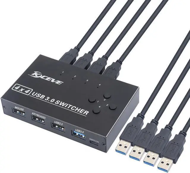Alt view image 4 of 6 - 4-Port USB3.0 Sharer Switch USB KVM Switcher With controller PC Sharing Splitter for Keyboard Mouse Printer Monitor USB Switcher