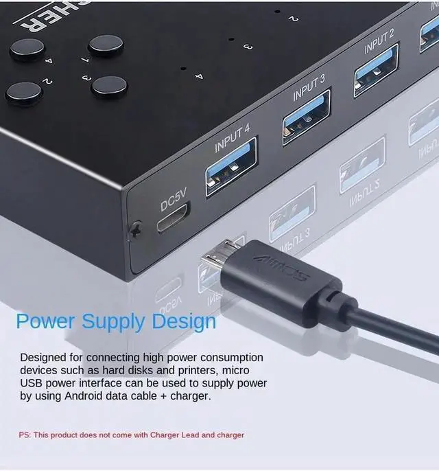 Alt view image 6 of 6 - 4-Port USB3.0 Sharer Switch USB KVM Switcher With controller PC Sharing Splitter for Keyboard Mouse Printer Monitor USB Switcher