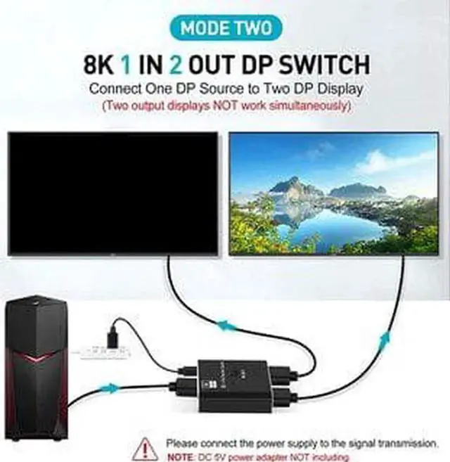 Alt view image 5 of 6 - Displayport 1.4 Switch 8K Displayport Bi-direction splitter switcher Displayport KVM 2X1 1X2 Display-port 8K/30Hz 4K/120Hz