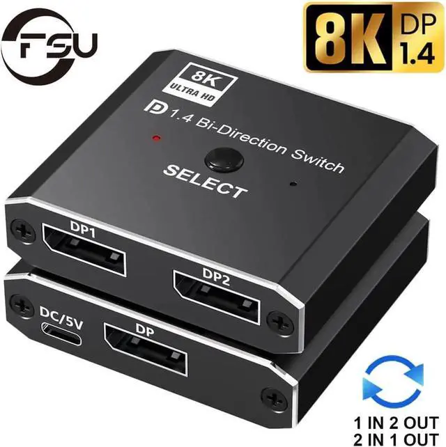 Main image of Displayport 1.4 Switch 8K Displayport Bi-direction splitter switcher Displayport KVM 2X1 1X2 Display-port 8K/30Hz 4K/120Hz