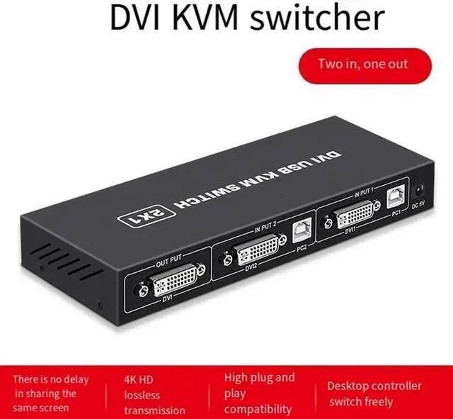 Alt view image 5 of 6 - DVI KVM Switch,KVM Switch 2 in 1 Out for 2 Computers Share Keyboard Mouse and USB 2.0 Devices Support 1920 * 1080P @60Hz (4K*2K @30Hz),