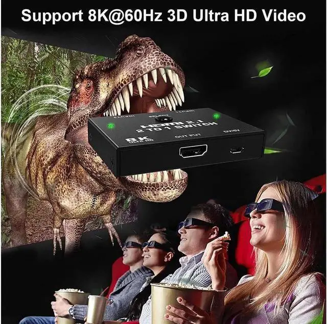 Alt view image 4 of 7 - 8K HDMI Switcher - 2 Ports HDMI 2.1 Switcher 2 in 1 Out HDMI Switcher Support 8K @60Hz 4K @120Hz 3D HDR for PS5 PS4 Pro Xbox One X Blue-Ray HDTV Player