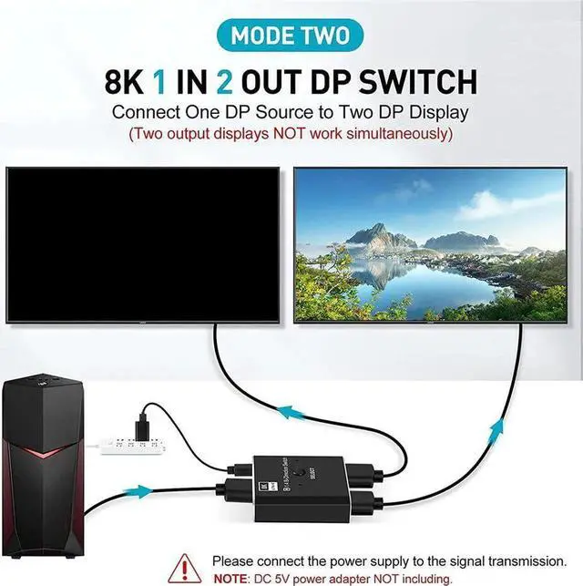 Alt view image 3 of 6 - 1.4 Switch 8K Displayport Bi-direction splitter switcher Displayport KVM 2X1 1X2 Display-port 8K@30Hz,4K@120Hz