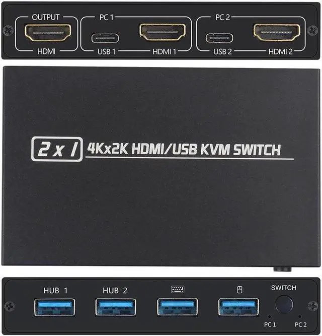 Alt view image 4 of 6 - 2-Port HDTV USB KVM 4K Switch Splitter For Shared Monitor Keyboard And Mouse Adaptive HDCP Printer Plug And Play