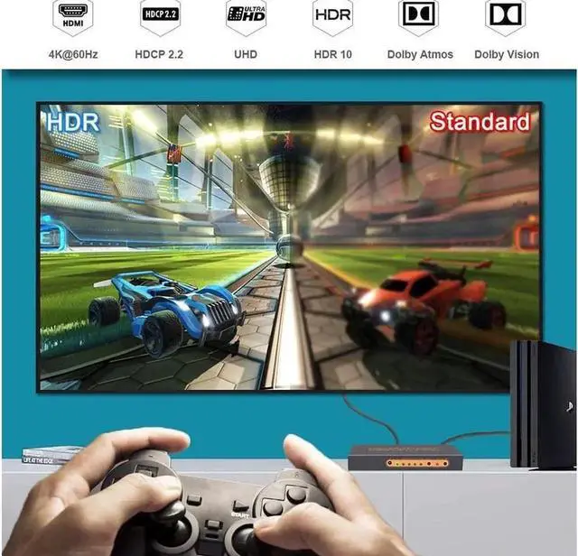 Alt view image 3 of 7 - 4K @60Hz Premium 5 Port HDMI Switch with Remote, 5 in 1 Out 4Kx2K HDMI Auto Switcher, 5x1 HDMI Switch Support UHD, HDR10, Dolby Vision, Atmos, YCbCr 4:4:4, HDCP2.2 and CEC (with US Power Adapter)