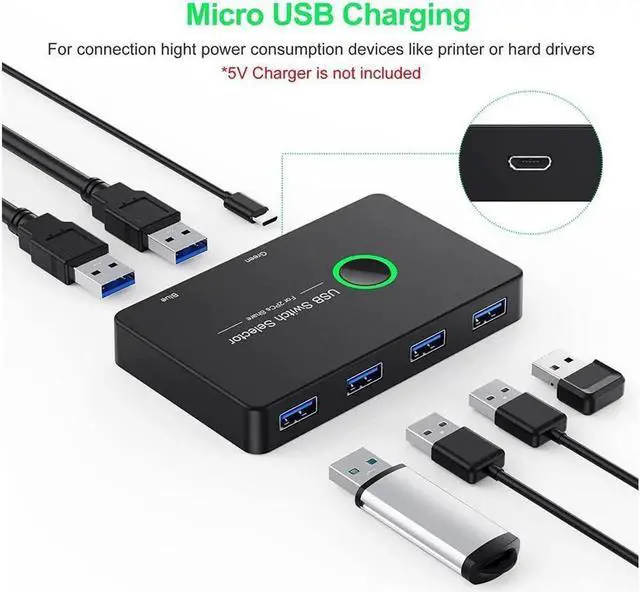 Alt view image 3 of 7 - 2 in 4 Out USB 3.0 KVM Switch, Premium USB Switcher Box for 2 Computers Sharing 4 USB Devices, USB 3.0 Switch for Keyboard Mouse Printer Scanner, Peripheral Switcher Compatible with Mac/Windows/Linux