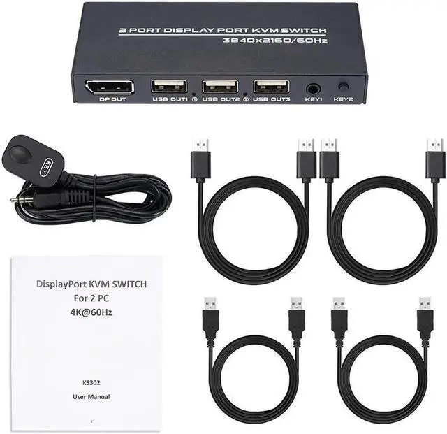 Alt view image 4 of 7 - Switch DisplayPort - 2 Port DP KVM Switch, Two Computers One Monitor Switch to Share Mouse,Keyboard,Printer, USB 2.0 Device and Ultra HD Monitor, Support 4K @60Hz, 2 DP and 2 USB Cable Included