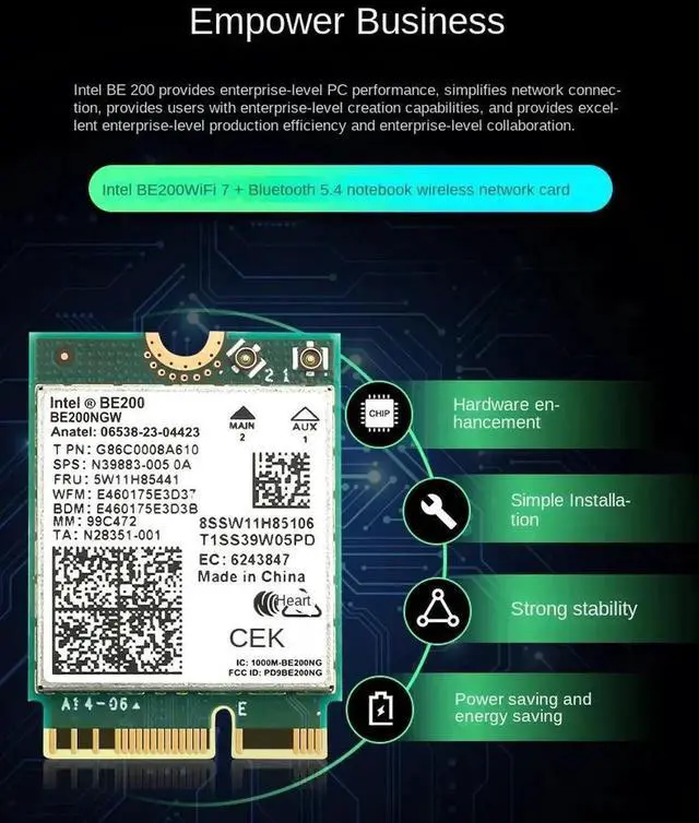 Alt view image 2 of 7 - New Wi-Fi 7 Intel BE200 Bluetooth 5.4 Wifi Card BE200NGW 2.4/ 5/ 6 GHz 5.8 Gbps For Windows 10/11 PC Laptop With Antennas