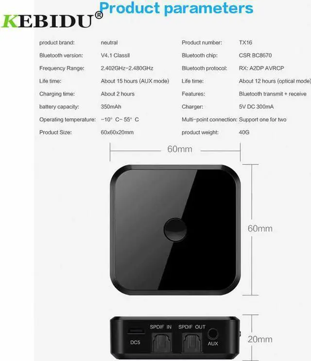 Alt view image 4 of 6 - TX16 Bluetooth Transmitter Receiver 3.5mm Aptx Wireless Stereo Adapter HIFI With Optical Toslink/SPDIF for Speaker TV