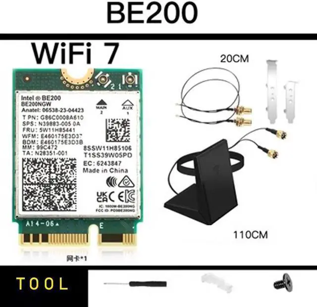 Main image of New Wi-Fi 7 Intel BE200 Bluetooth 5.4 Wifi Card BE200NGW 2.4/ 5/ 6 GHz 5.8 Gbps For Windows 10/11 PC Laptop With Antennas