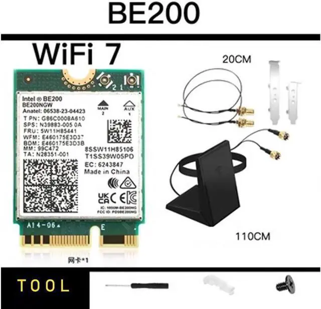 Main image of New Wi-Fi 7 Intel BE200 Bluetooth 5.4 Wifi Card BE200NGW 2.4/ 5/ 6 GHz 5.8 Gbps For Windows 10/11 PC Laptop With Antennas